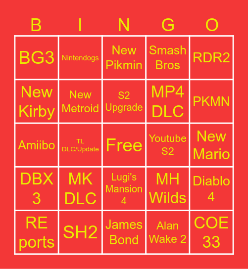 Nintendo Direct Bingo Card
