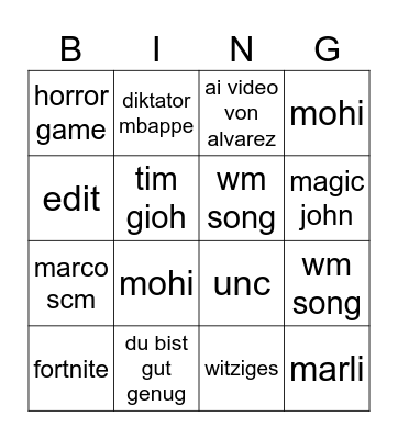 tiktok Bingo Card