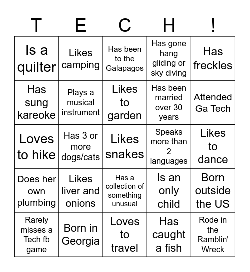 GTWC Get to Know You Bingo Card