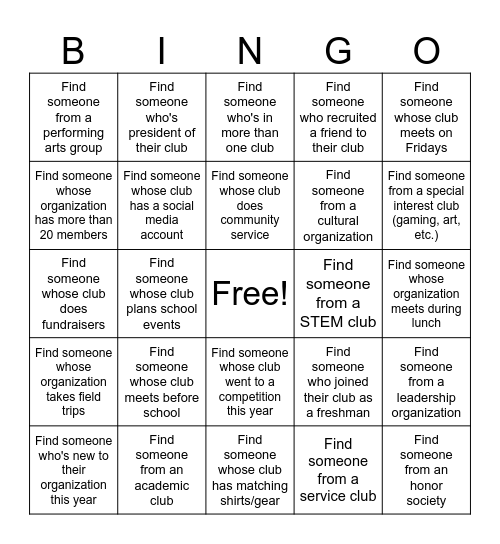 Leadership Lunch Bingo Card