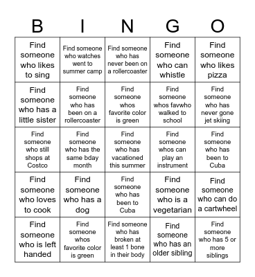GET TO KNOW YOU Bingo Card