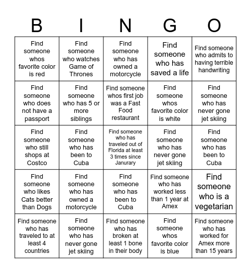 GET TO KNOW YOU Bingo Card