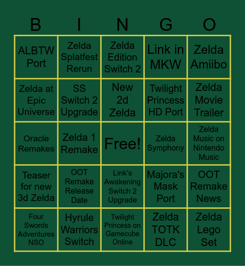 Zelda Direct Bingo Card Bingo Card