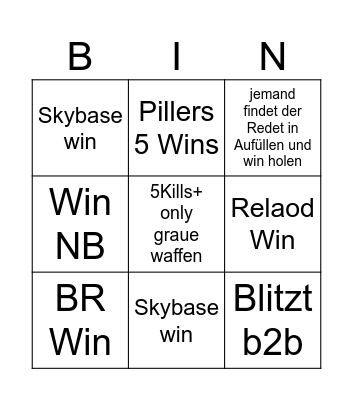 Fortnite Bingo Card