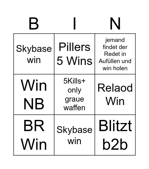 Fortnite Bingo Card