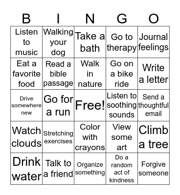 Mood Management Bingo Card