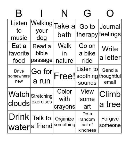 Mood Management Bingo Card