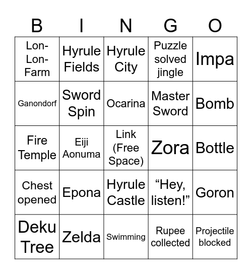 OOT Direct Bingo Card
