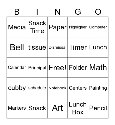 Back to School Bingo Card
