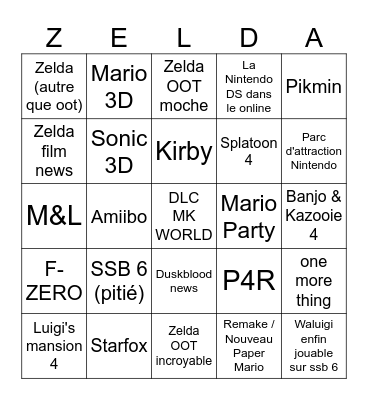 Zelda + Nintendo Direct Bingo Card
