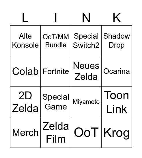 Zelda Direct Bingo Card