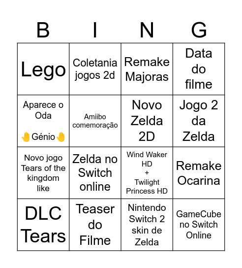 Bingo do Zelda Bingo Card