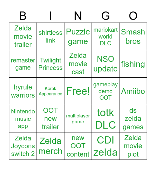 zelda direct Bingo Card