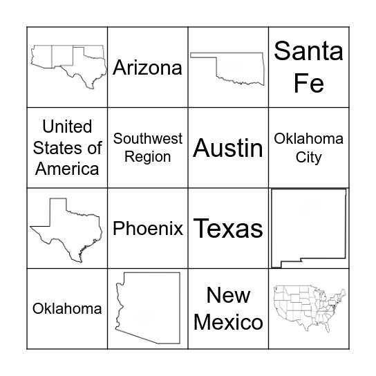 Southwest Region Bingo Card
