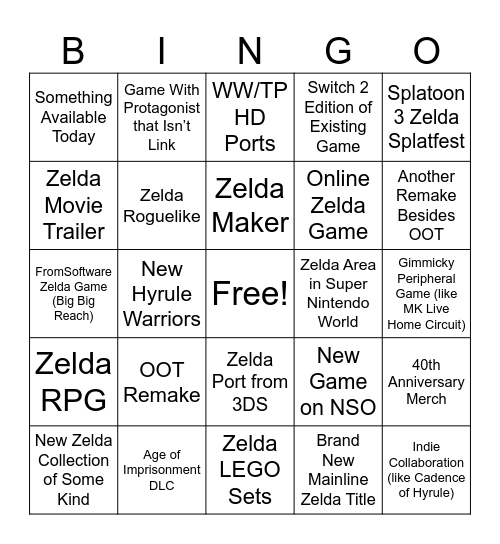 Zelda Direct Bingo Card