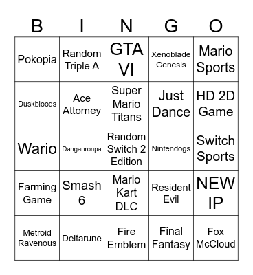 Nintendo Direct 9/9 Bingo Card