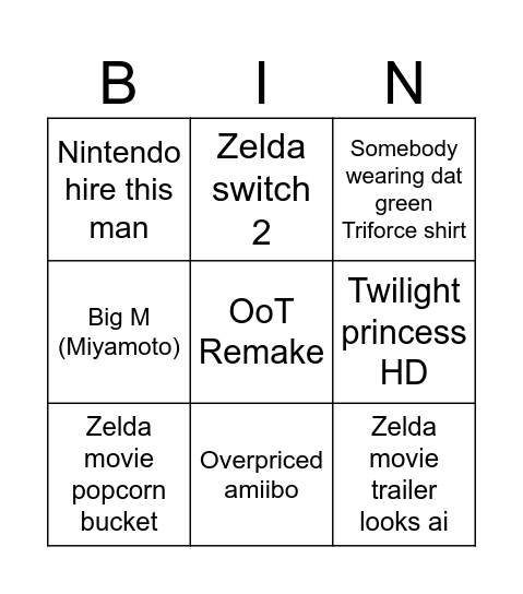 Zelda Direct Predictions Bingo Card