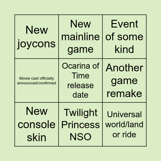 Zelda Direct Bingo Card