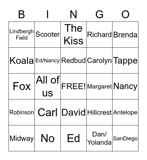 Parkview Courtyard Bingo Card