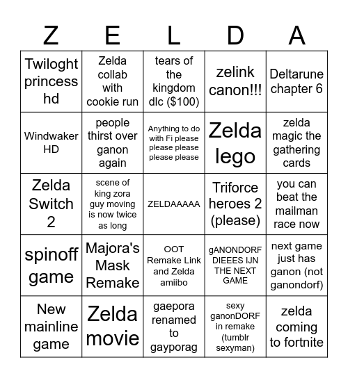 Zelda 40th Direct Bingo Card
