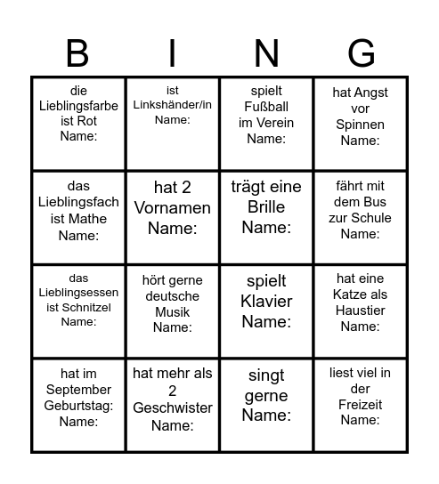 Kennenlernbingo Card