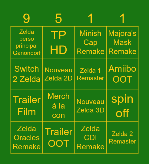 Zelda Direct 40 ans Bingo Card