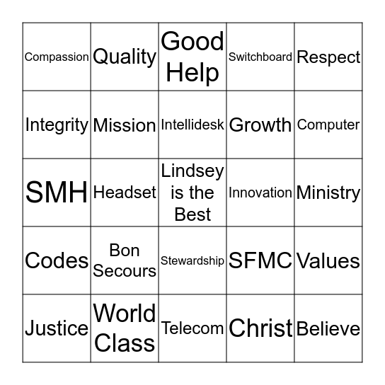 Bon Secours Bingo  Bingo Card