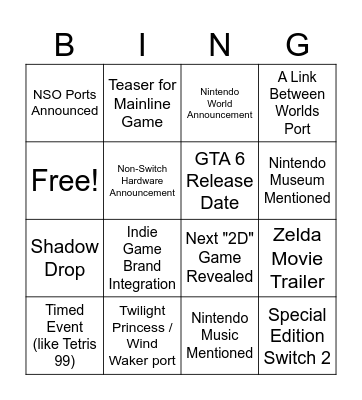 Zelda Bingo Card