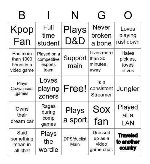 CoD Esports Bingo Card