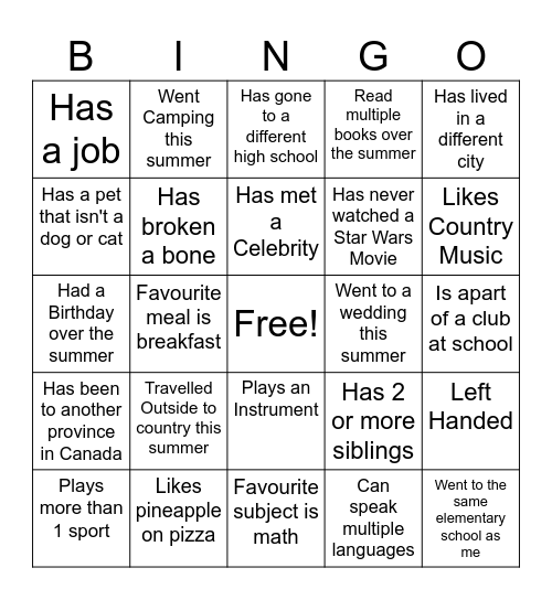 Untitled Bingo Card