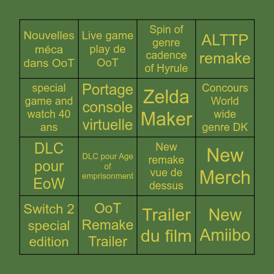 Zelda Direct Bingo Card