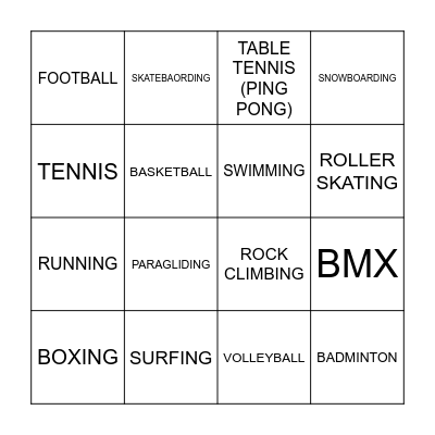 GUESS THE SPORTS Bingo Card