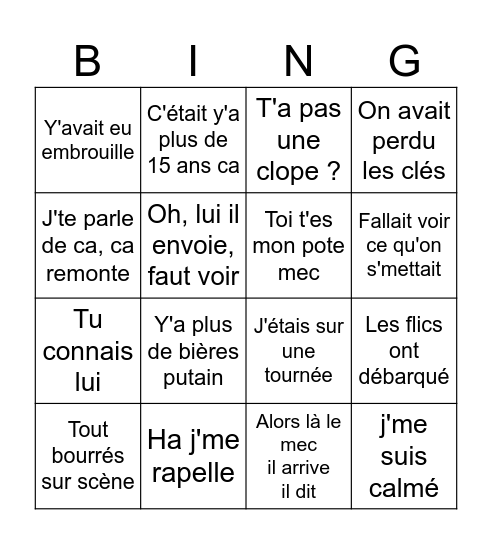 BINGO DU ZICOS IVRE Bingo Card