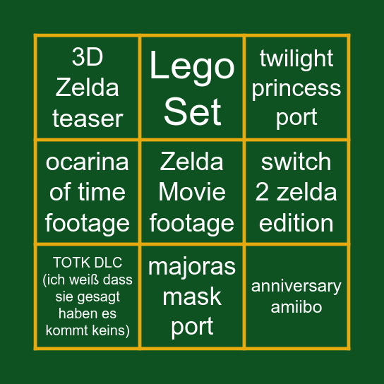 Zelda Direct Bingo Card