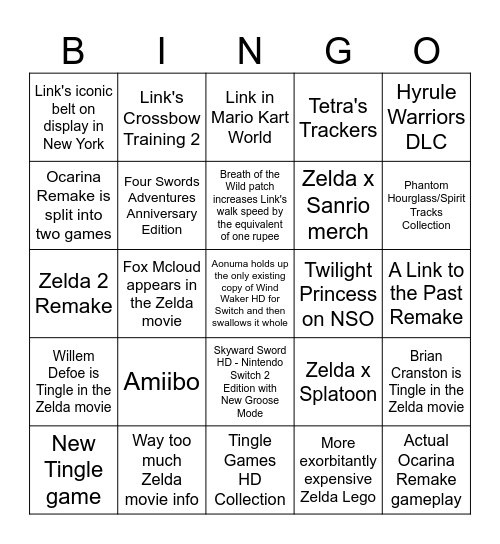 Zeruda Bingo Card