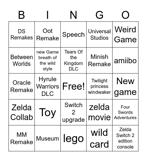 Zelda 40th Direct Bingo Card