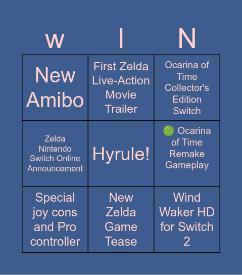 The Legend Of Zelda 40th Anniversery Bingo Card
