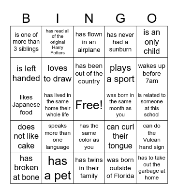 Get to know you BINGO Card