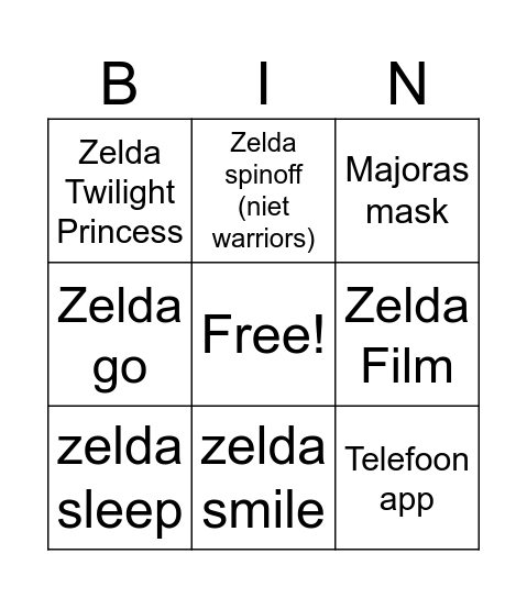 zelda Bingo Card