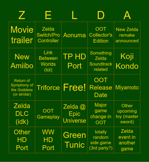 Zelda 40th Direct Bingo Card