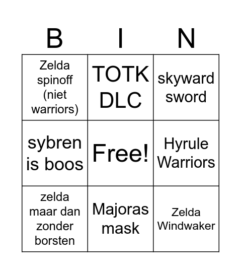 zelda Bingo Card