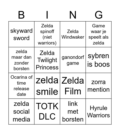 zelda Bingo Card