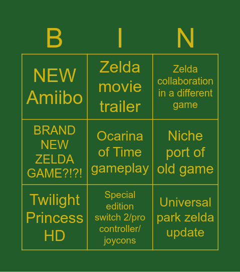 Zelda direct bingo Card