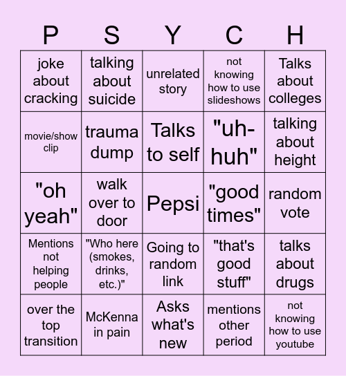 Psychology Bingo Card
