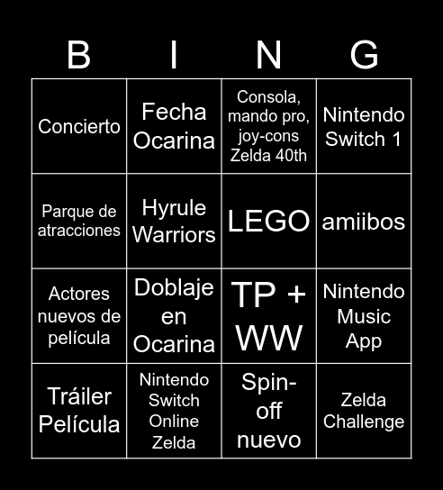 Zelda 40th Bingo Card