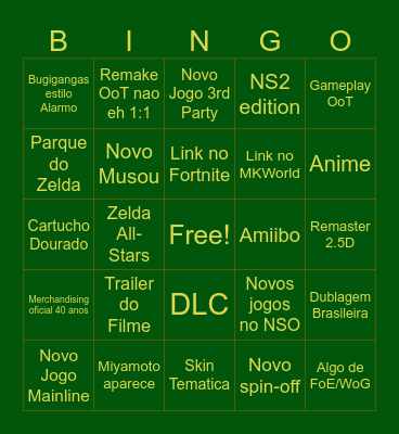 Zelda Quarentao Bingo Card