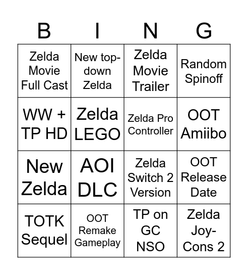 Zelda Direct (8/9/26) Bingo Card