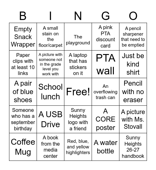 Teacher Bingo Card