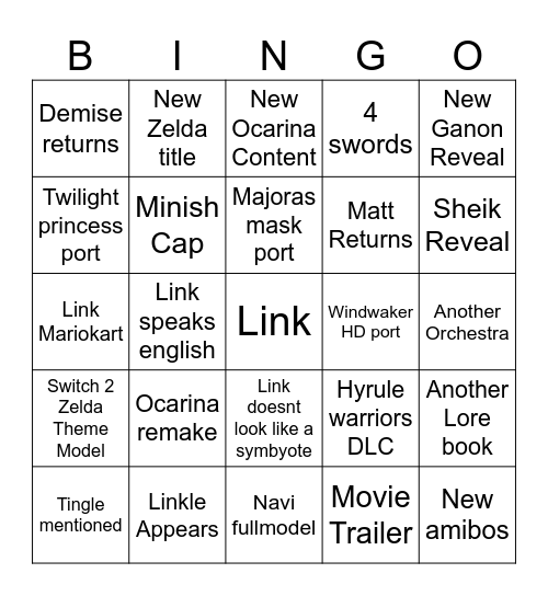 Zelda Bingo Card