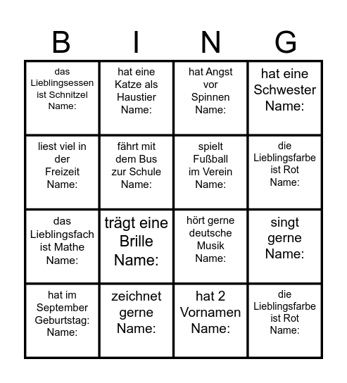 Kennenlernbingo Card